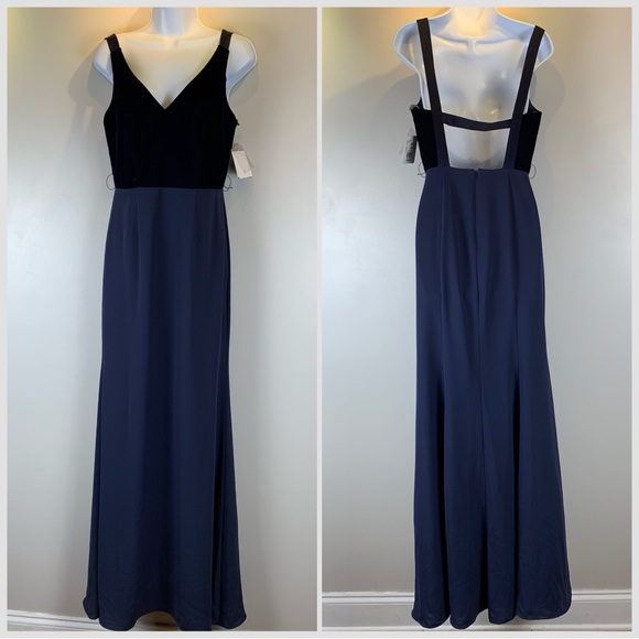 White by Vera Wang Formal Dress Womens 4 Navy Blue Maxi Evening Bridesmaid Gown - Picture 1 of 15